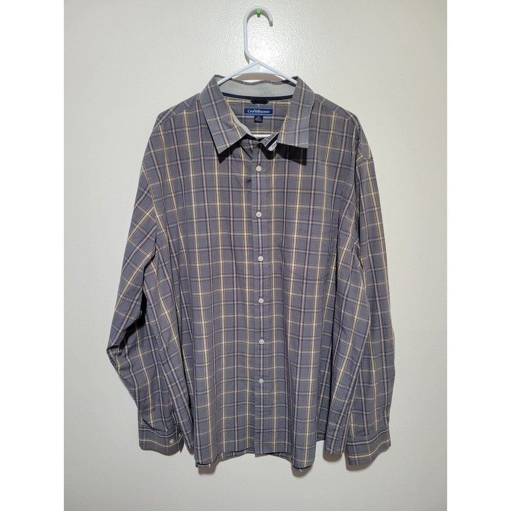 Croft & Barrow Button Down‎ Shirt Mens XXL Grey Plaid Long Sleeve